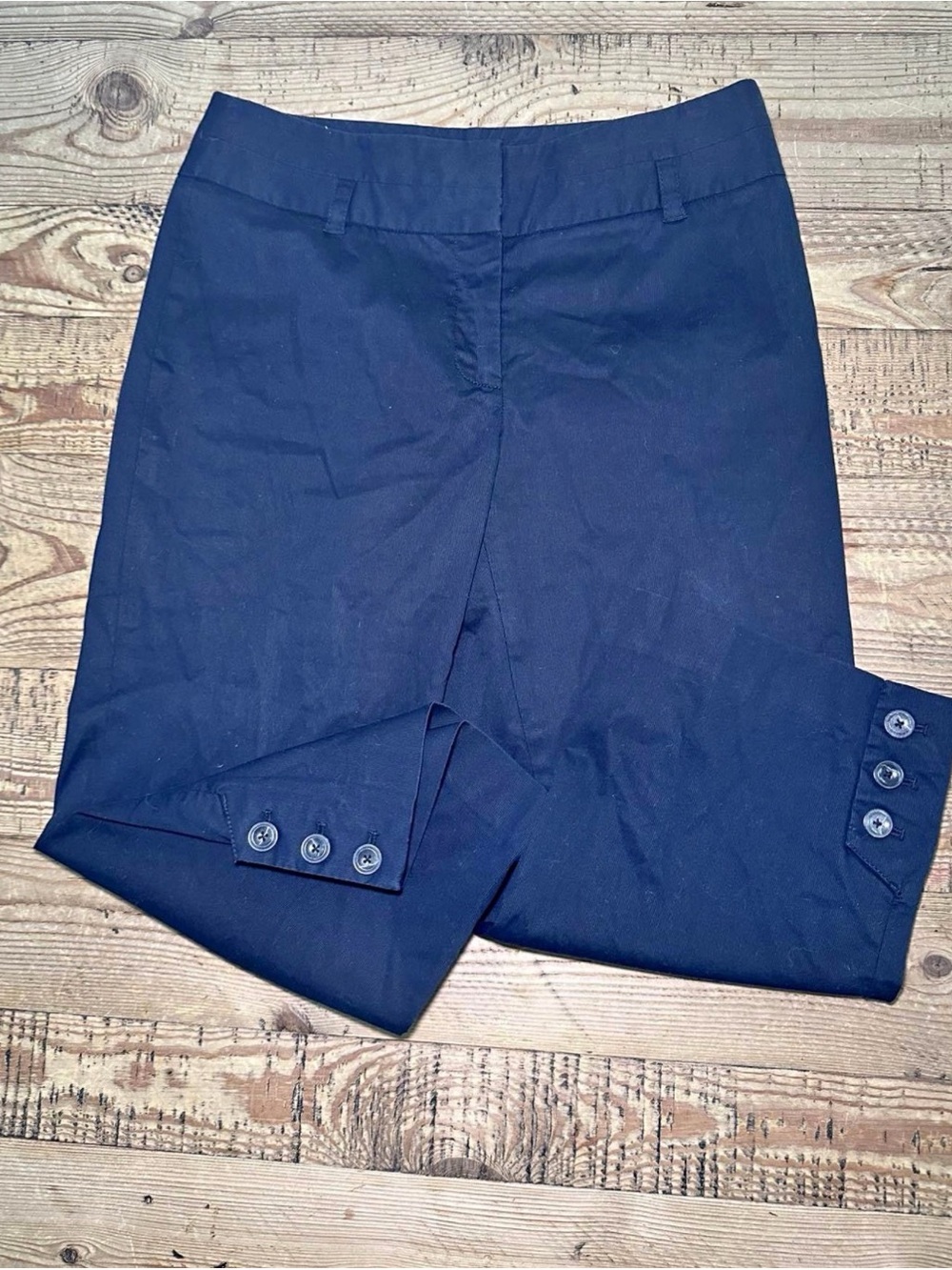 White House Black Market Classic Black Capri Pants with Button Hem Detail